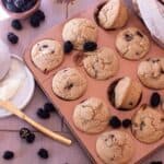Gluten Free Blackberry Muffins in a copper muffin tin
