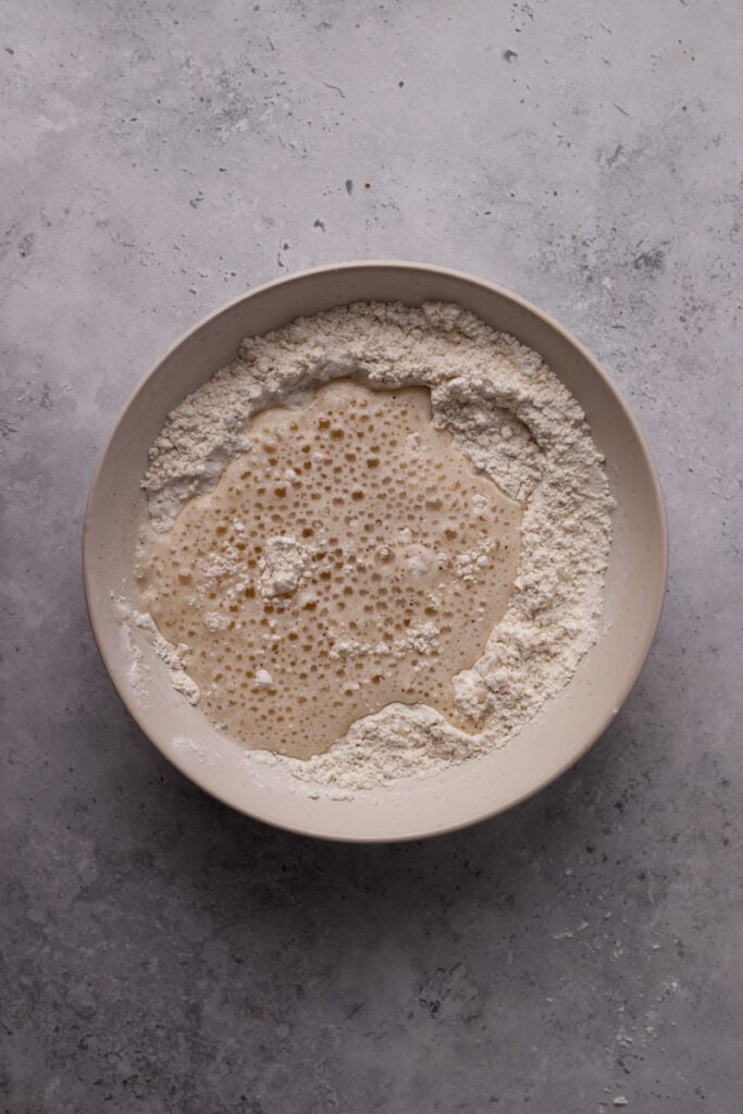 Restaurant Style Gluten Free Fish and Chips dry and wet ingredients in a bowl unmixed