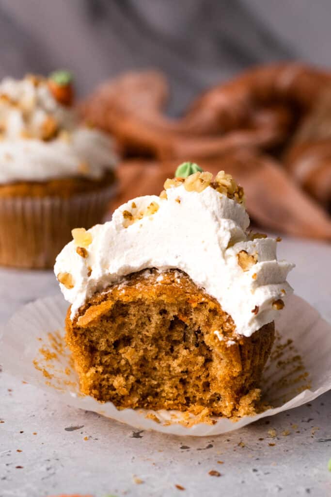 Gluten Free Carrot Cake Cupcakes with a bite take out
