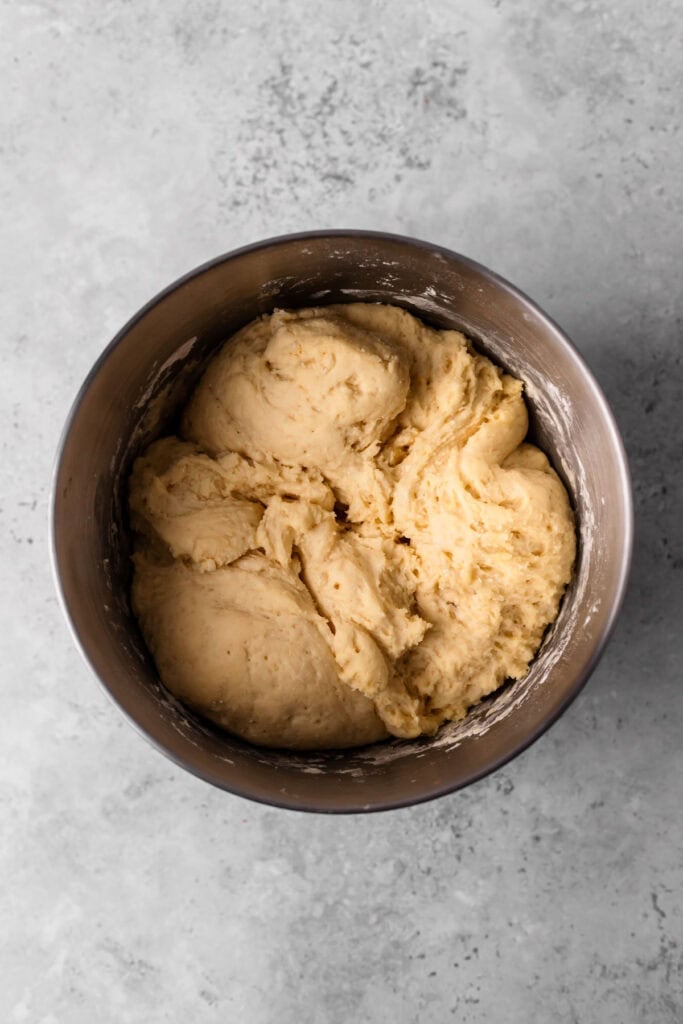 Soft Gluten Free Monkey Bread dough in a bowl
