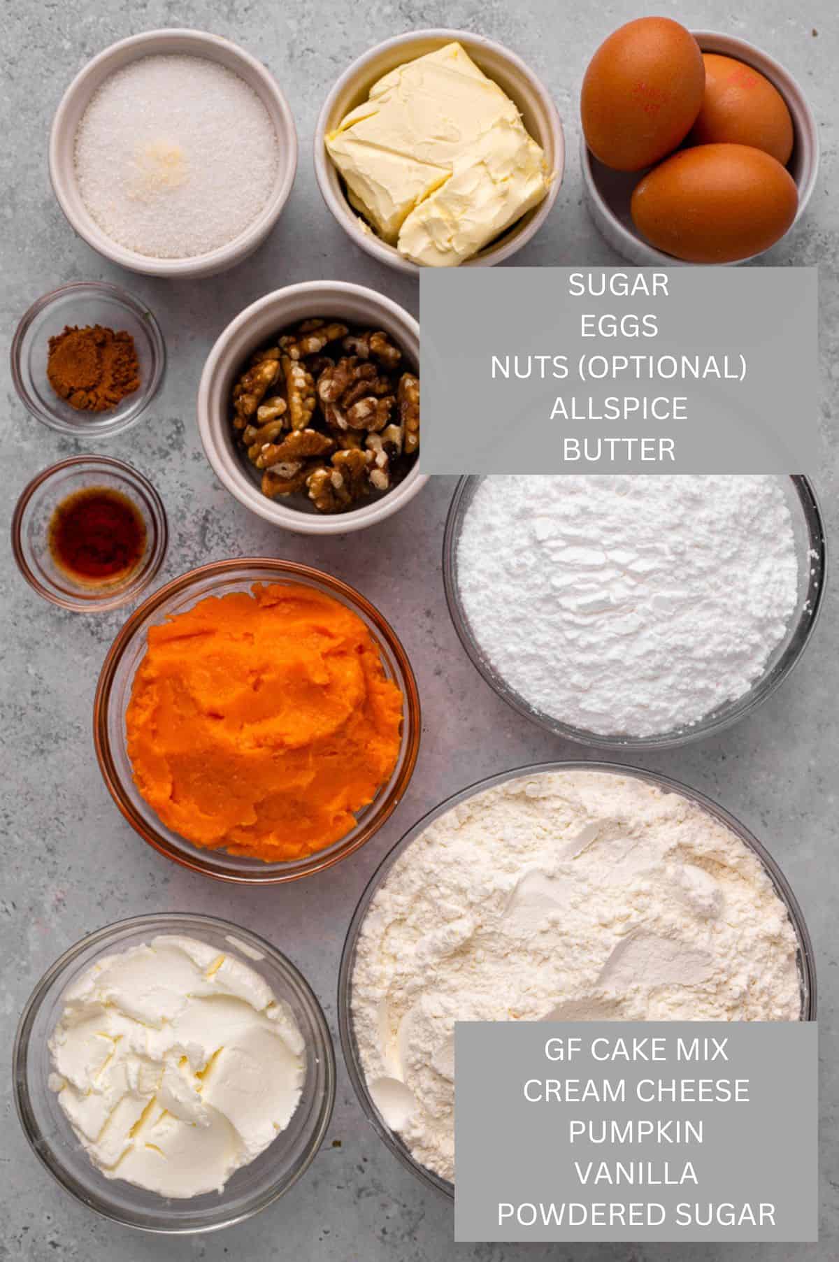 Layered Gluten Free Pumpkin Bars Ingredients in a photo