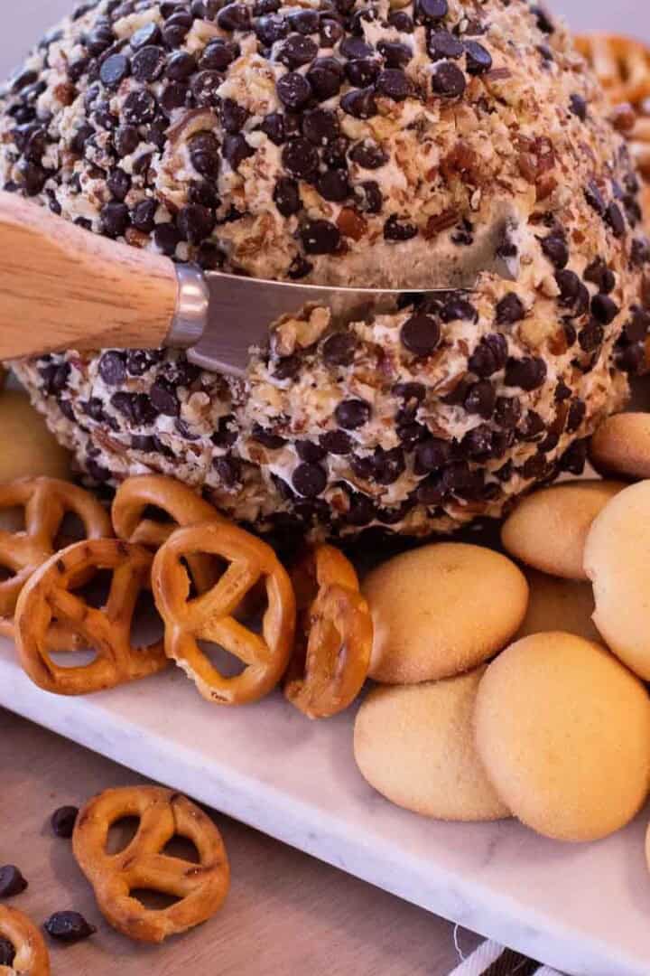Pretzels with a chocolate chip cheeseball