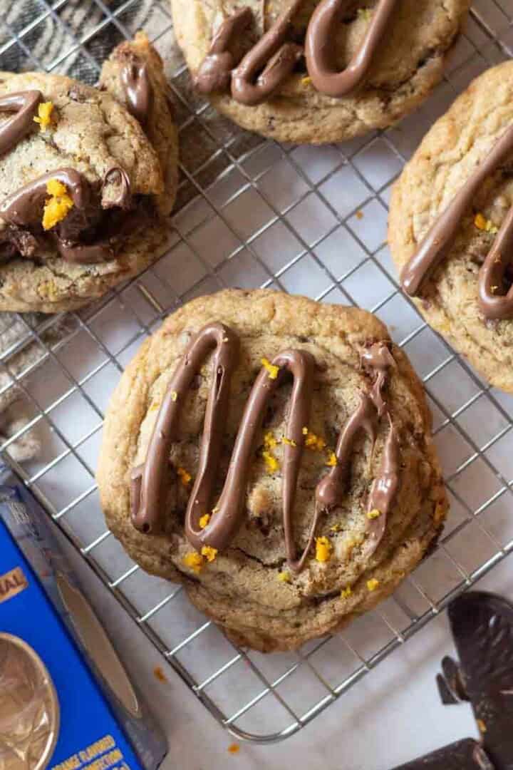 Terry's Chocolate Orange Cookies (Gluten Free) on a wire tray