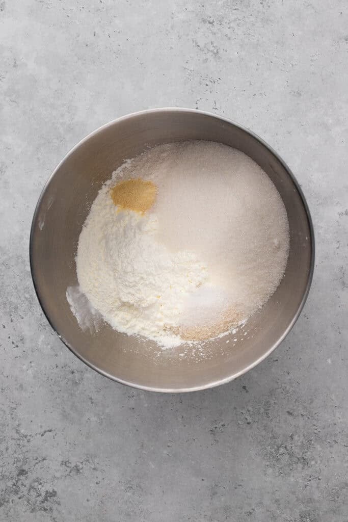Soft & Yeasty Gluten Free Orange Rolls dry ingredients in a bowl