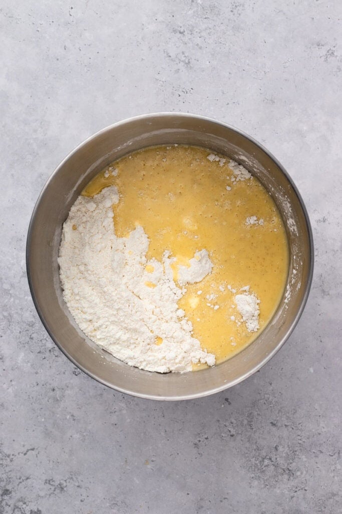 Dry and wet ingredients in a bowl