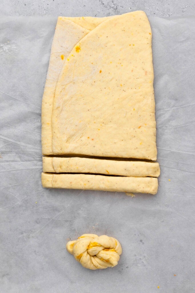 dough cut and also one folded into a knot