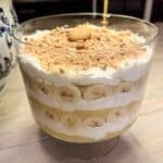 No Bake Gluten Free Banana Pudding in a trifle dish on the table