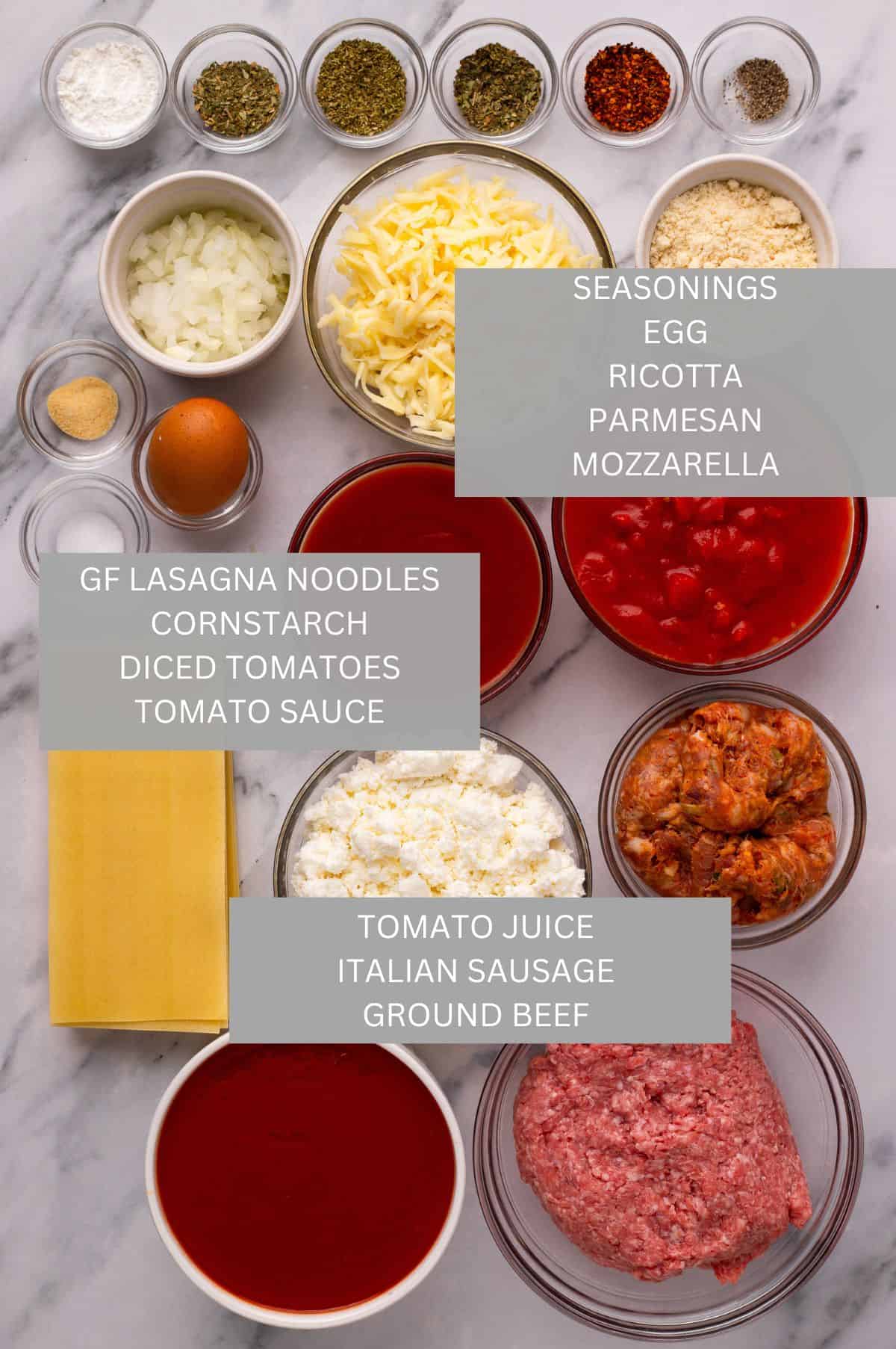 Homemade Gluten Free Lasagna ingredients