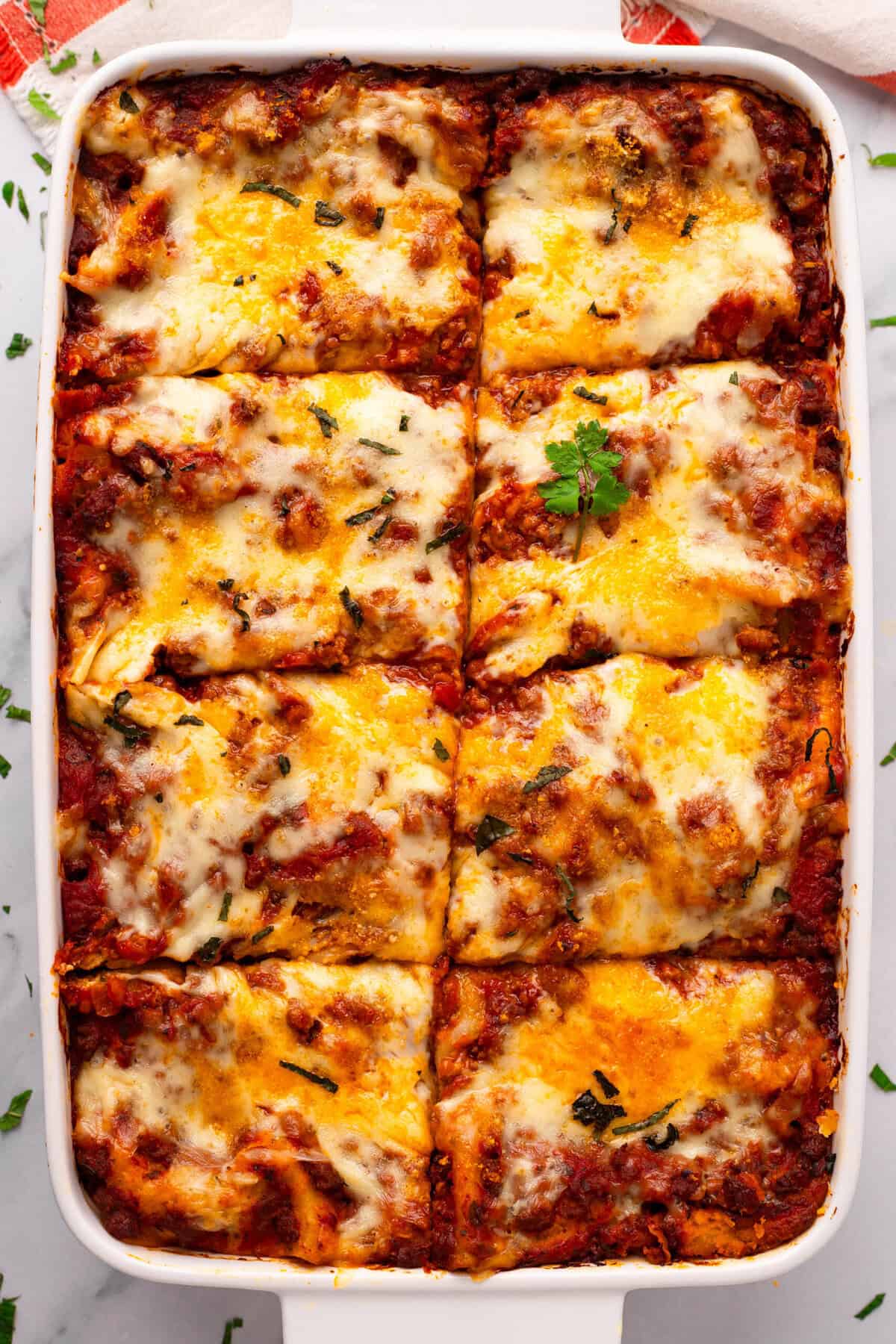 Homemade Gluten Free Lasagna in the pan