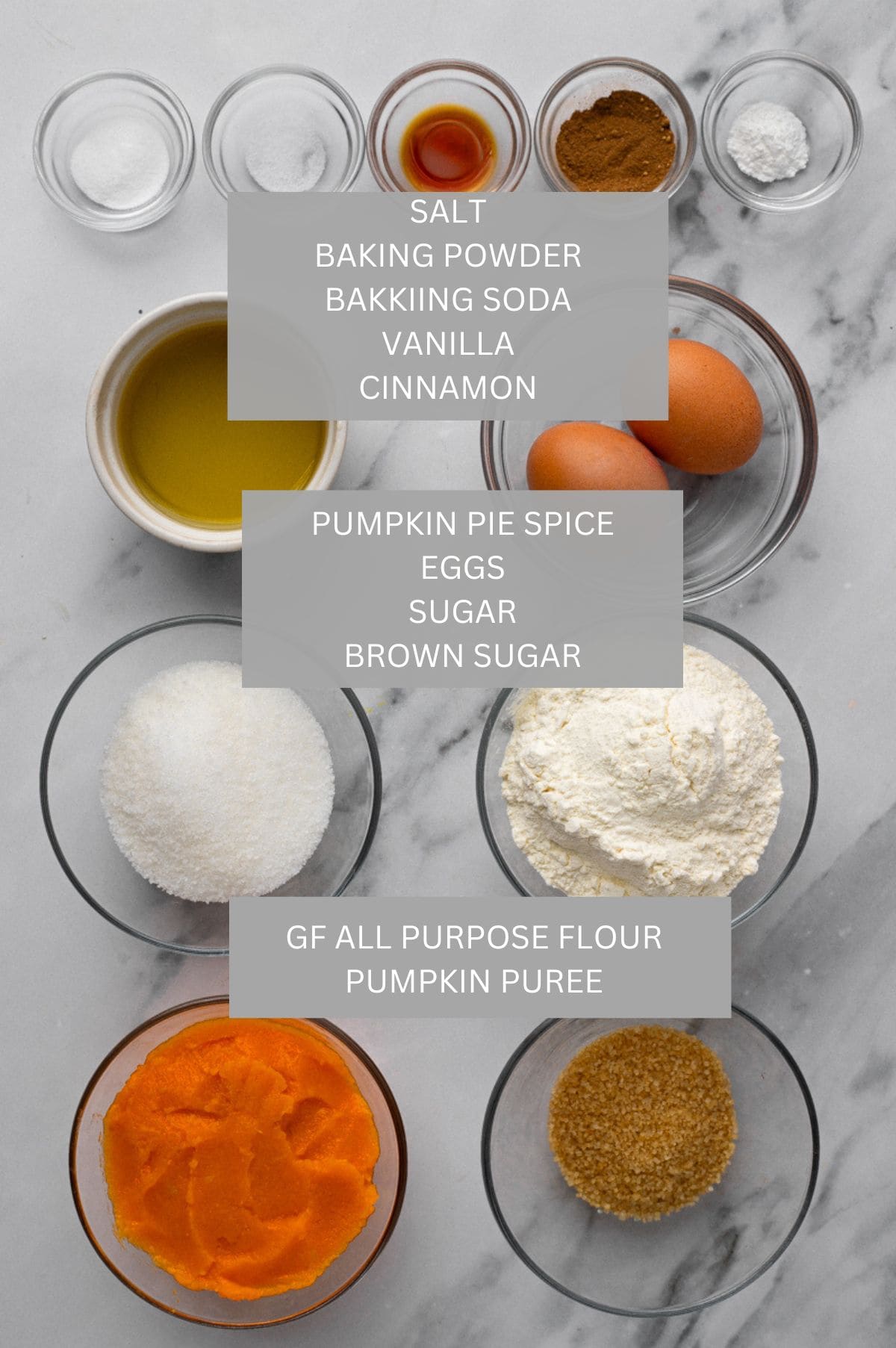 Super Soft Gluten Free Pumpkin Bread ingredients photo labeled