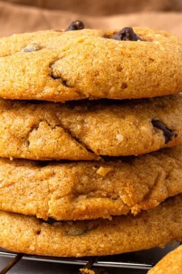 20-Minute Soft Gluten Free Pumpkin Cookies with Chocolate Chips stacked