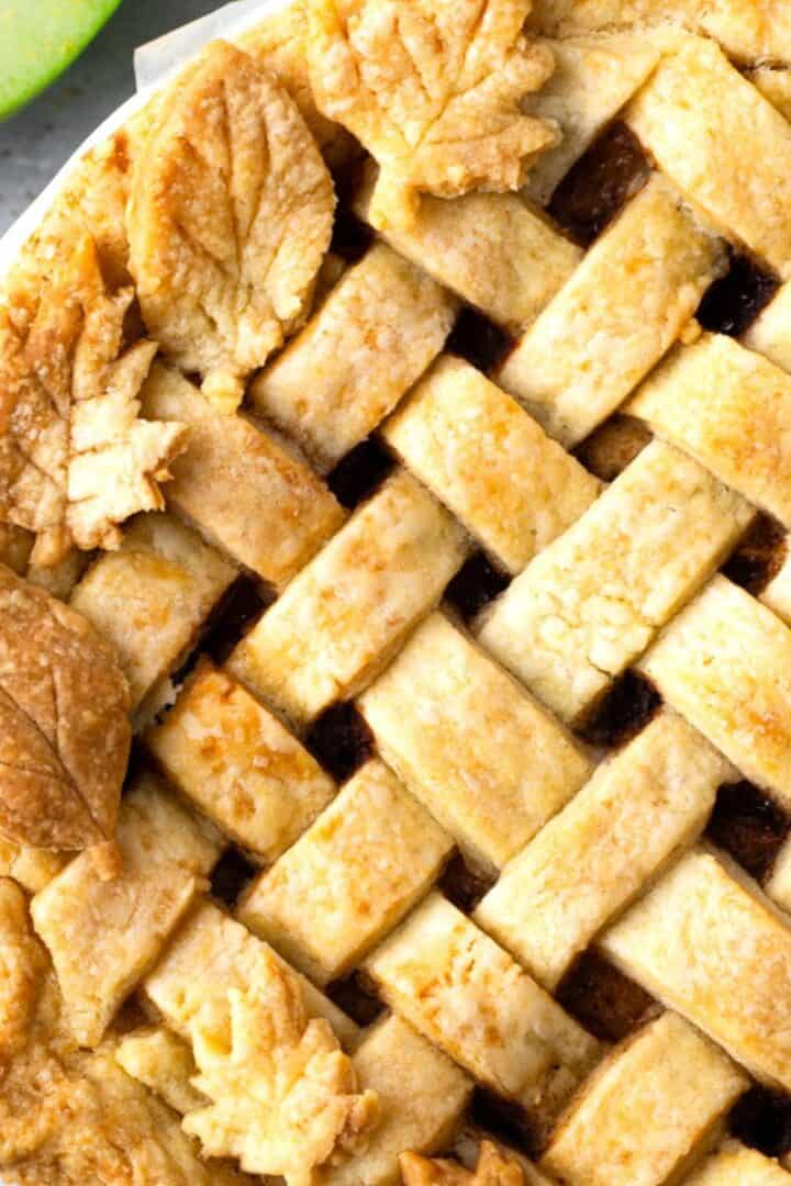 Homemade Gluten Free Apple Pie with Flaky Crust and the lattice crust baked