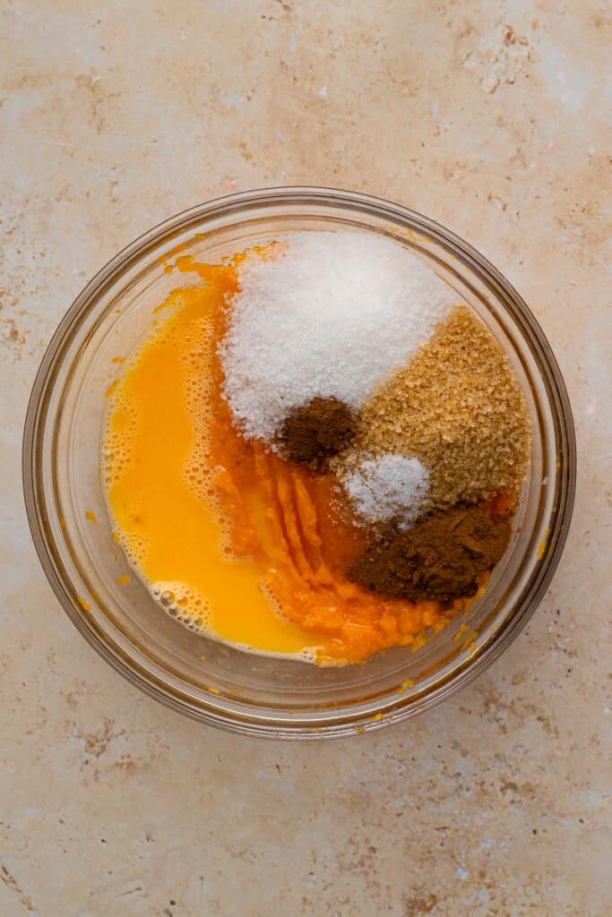 Grandma's Gluten Free Pumpkin Pie filling in a bowl