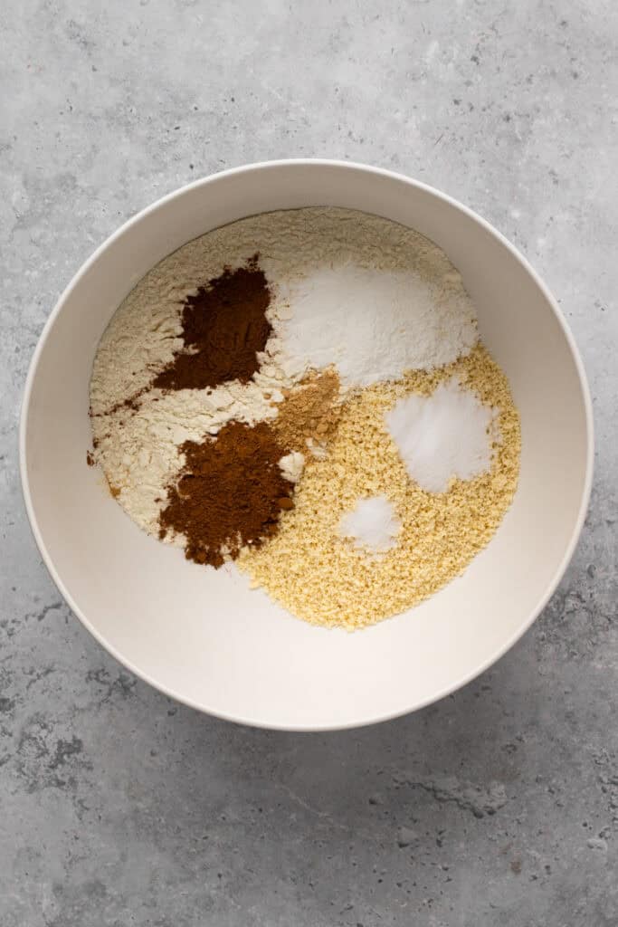 Soft Gluten Free Pumpkin Cookies with Chocolate Chips dry ingredients in a bowl