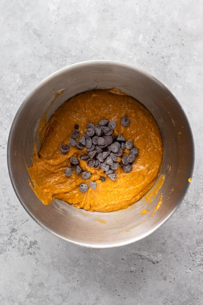 Soft Gluten Free Pumpkin Cookies with Chocolate Chips dough in a bowl