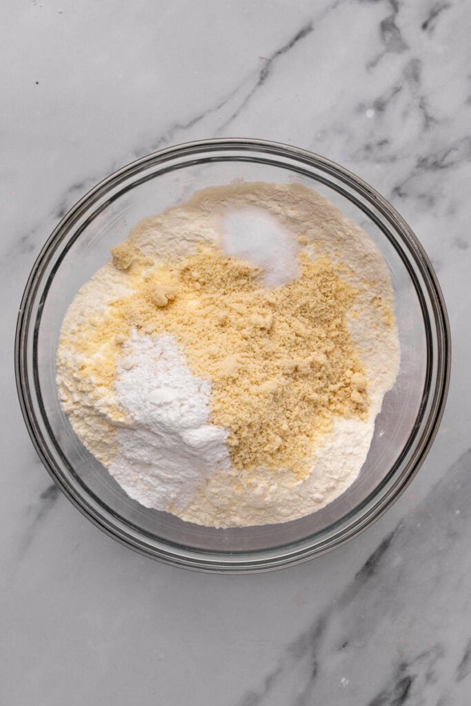 Soft Gluten Free Candy Cane Cookies dry ingredients in a bowl