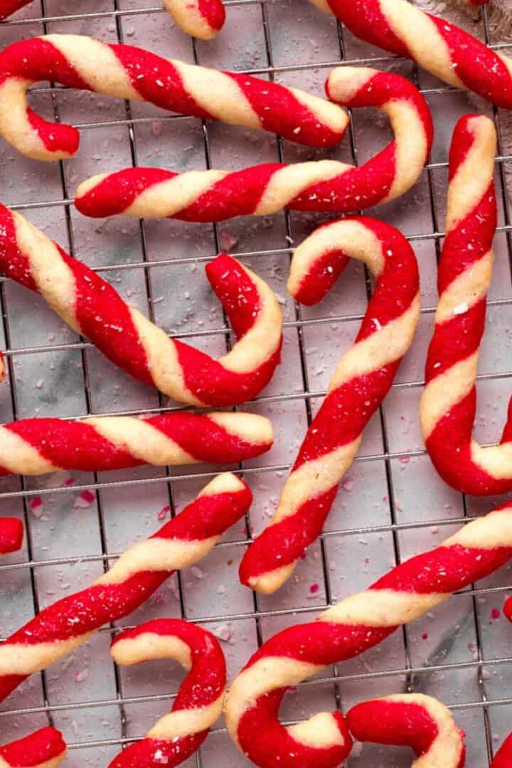Soft Gluten Free Candy Cane Cookies on a wire rack