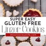 Easy Gluten Free Linzer Cookies Pinterest image with cookies open and together