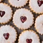 Easy Gluten Free Linzer Cookies on a baking sheet together