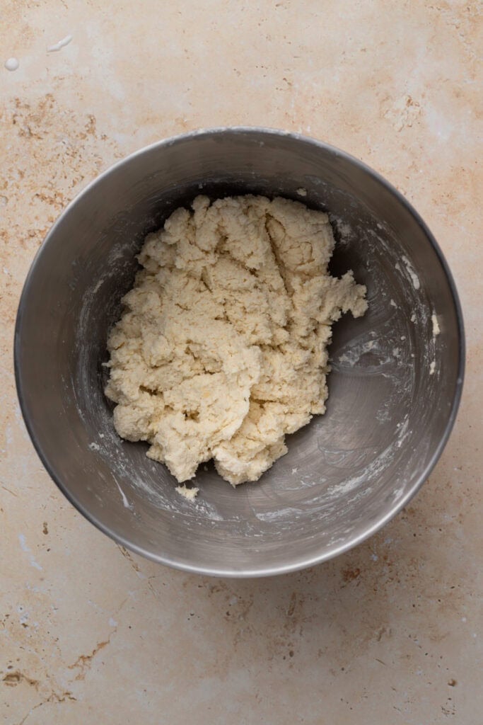 gluten free buttermilk biscuit dough mixed in a bowl